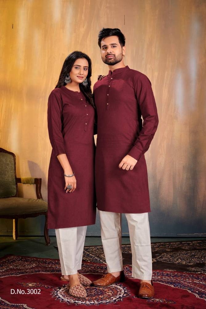 Couple Kurta 3 Ethnic Wear Cotton Designer Couple Kurta With Pant Collection